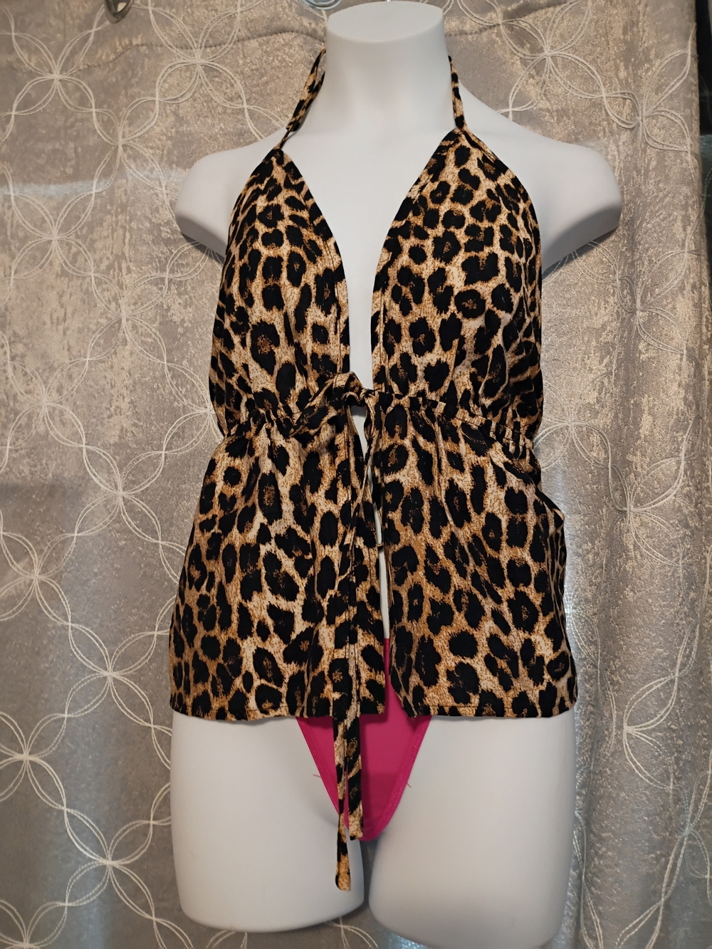 Leopard Halter Tie-Front Women's Top -